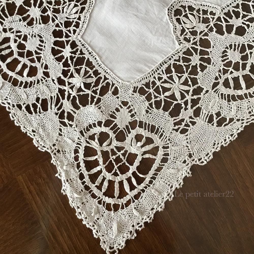 フランス アンティーク リネン テーブルランナー/テーブルセンター