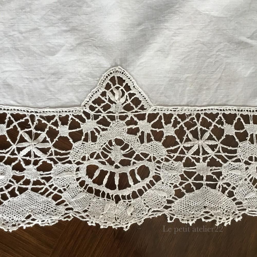 フランス アンティーク リネン テーブルランナー/テーブルセンター