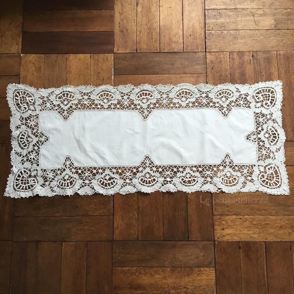 フランス アンティーク リネン テーブルランナー/テーブルセンター