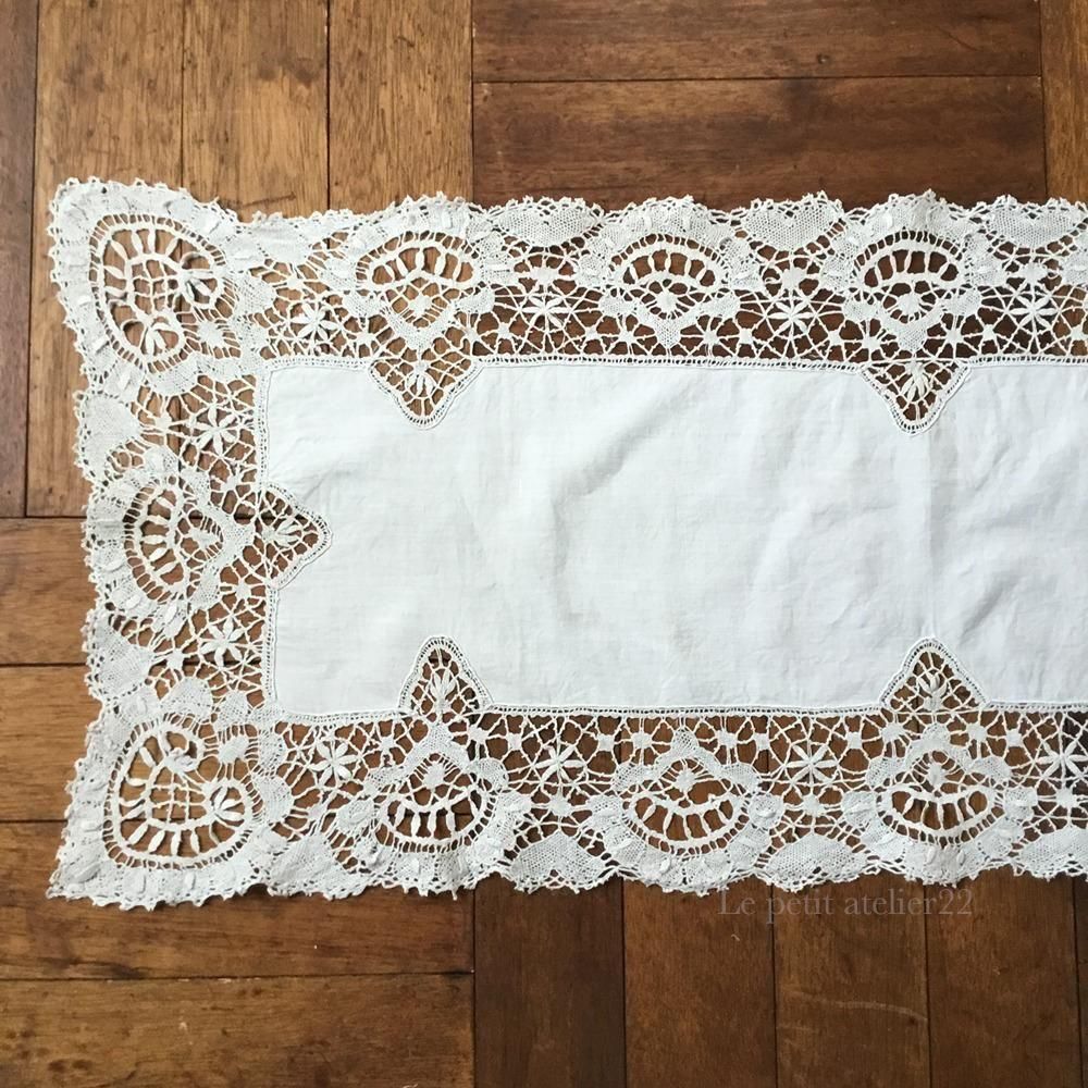 フランス アンティーク リネン テーブルランナー/テーブルセンター