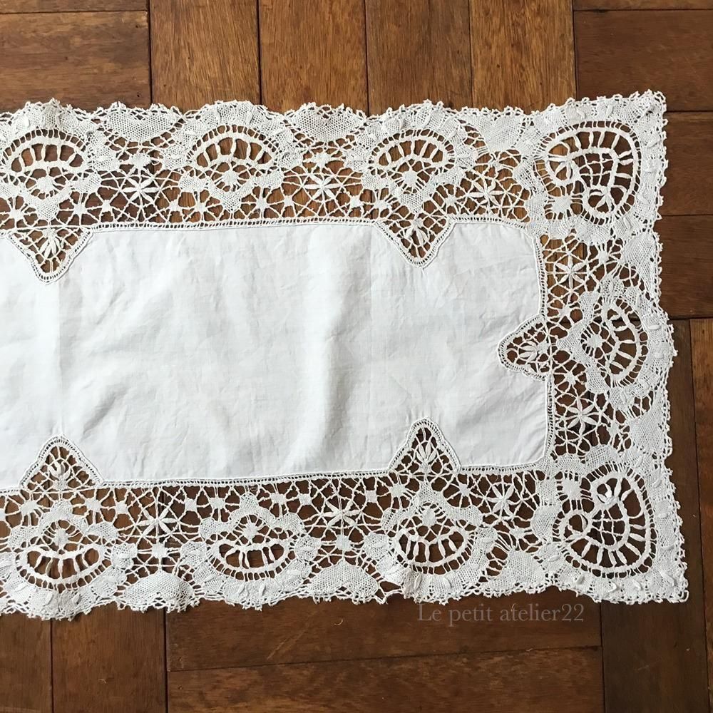 フランス アンティーク リネン テーブルランナー/テーブルセンター