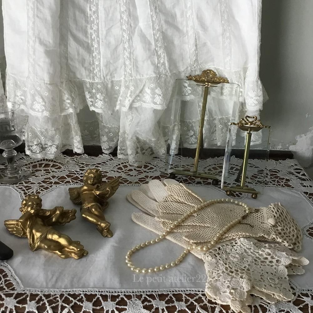 フランス アンティーク リネン テーブルランナー/テーブルセンター