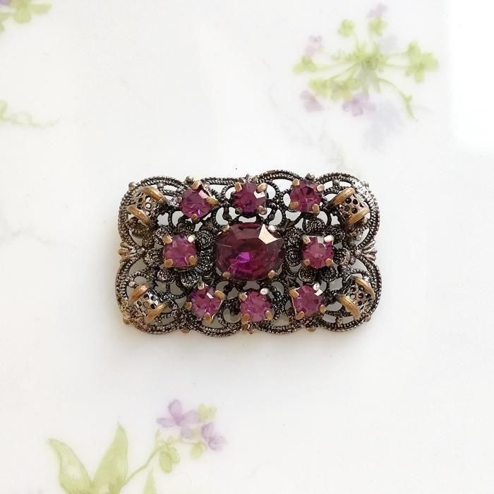 アンティークシルバートーン フィリグリーブローチ