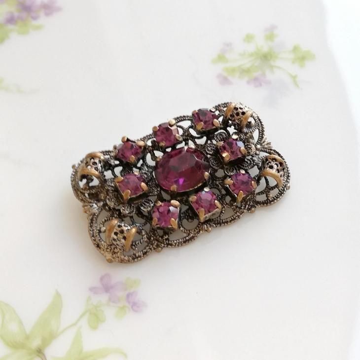 アンティークシルバートーン フィリグリーブローチ