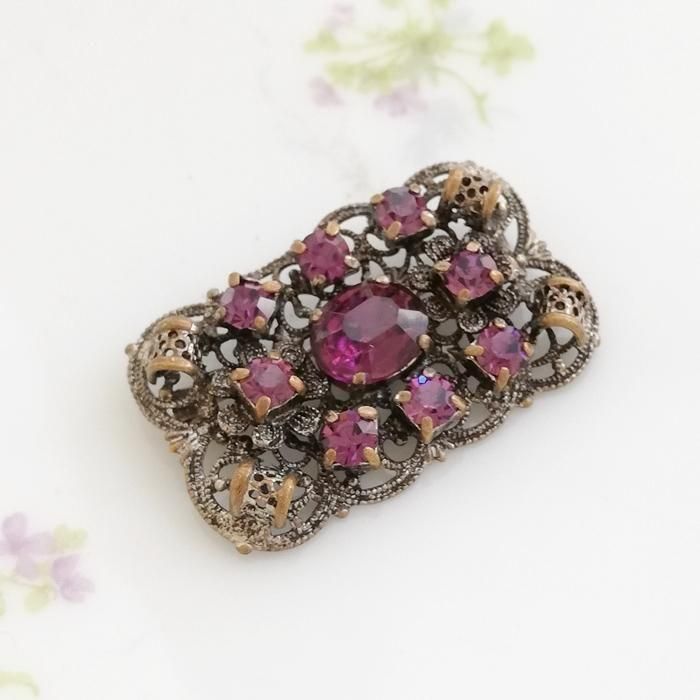 アンティークシルバートーン フィリグリーブローチ