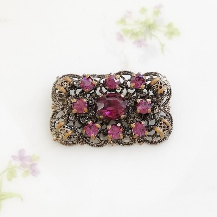 アンティークシルバートーン フィリグリーブローチ