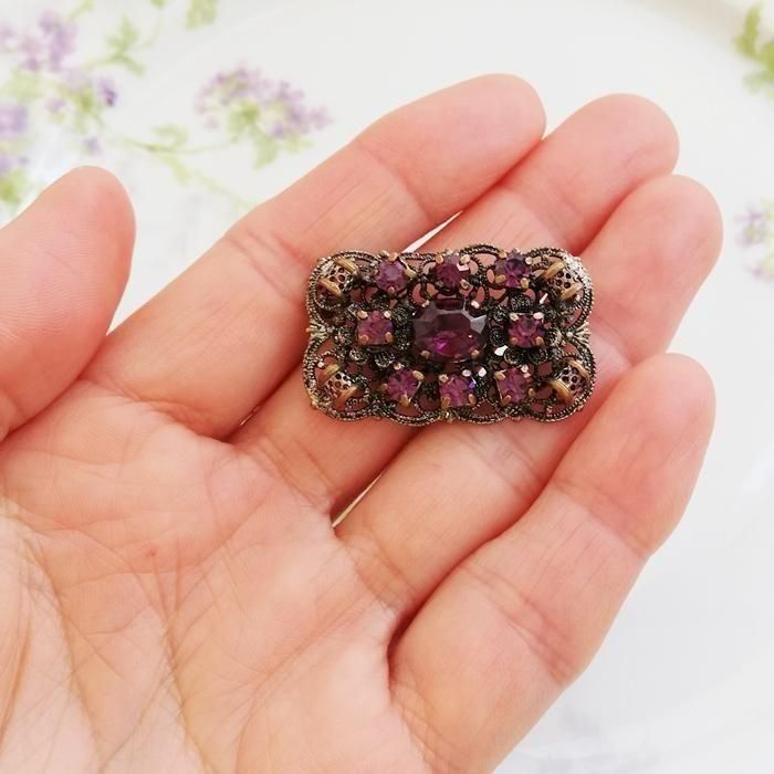 アンティークシルバートーン フィリグリーブローチ