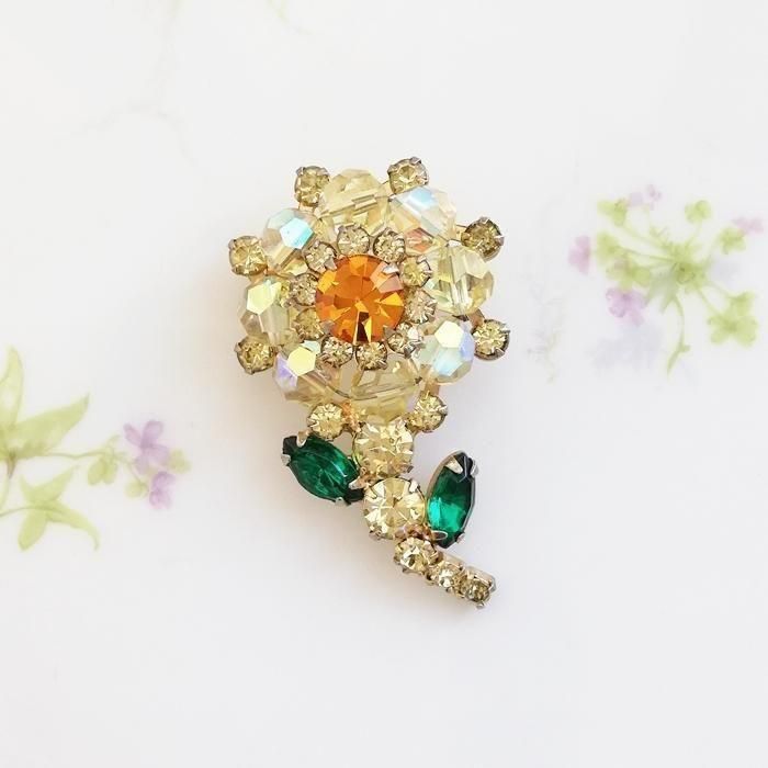 アンティーク Unsigned Beauty フラワーブローチ