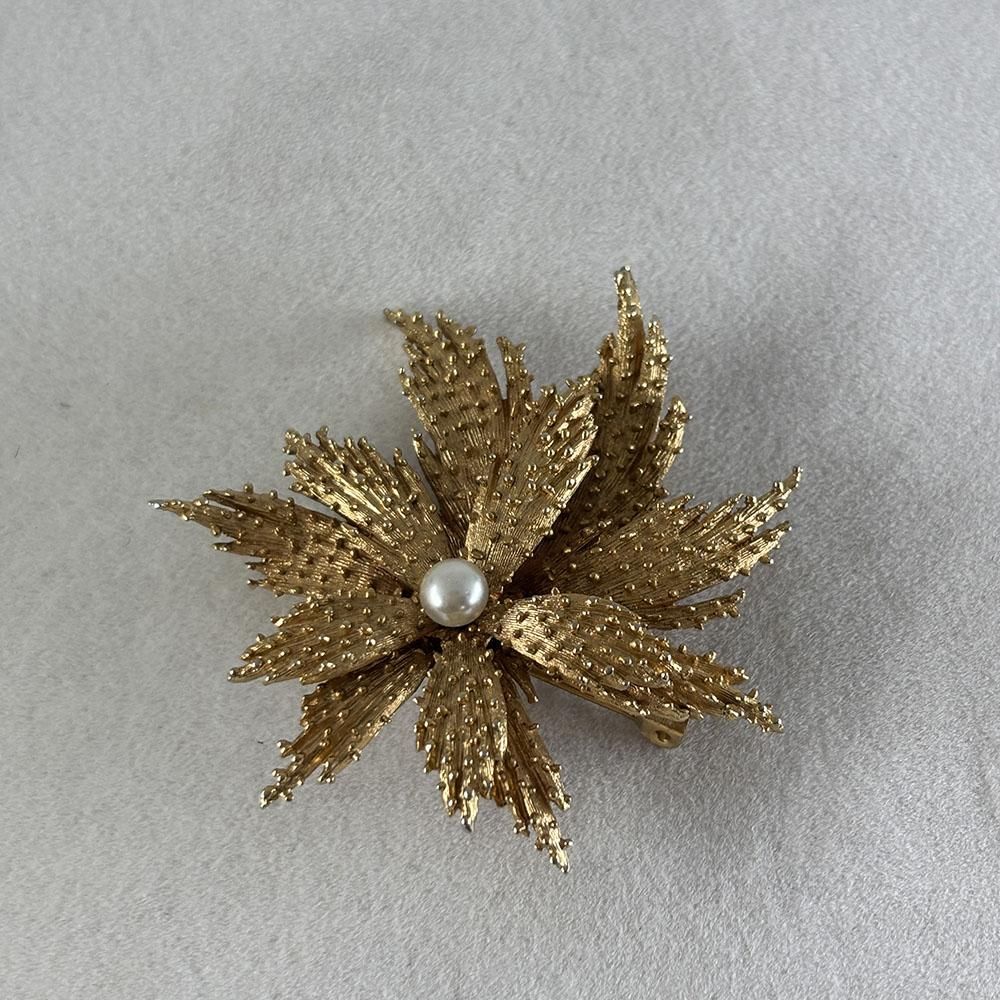 ブローチ ゴールド花 つぶつぶ パール 19ack15 - ANTIQUE LEAVES