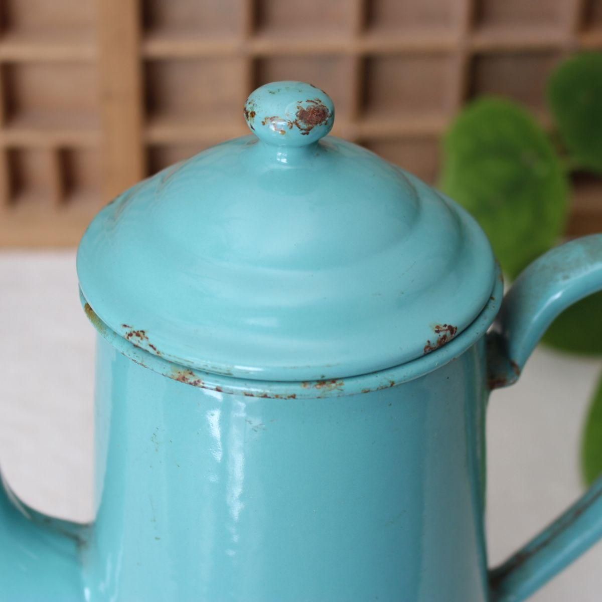 フランス　アンティーク　コーヒーポット　ホーロー　ブルー フランス製1900年代初頭の素朴なホーローコーヒーポット