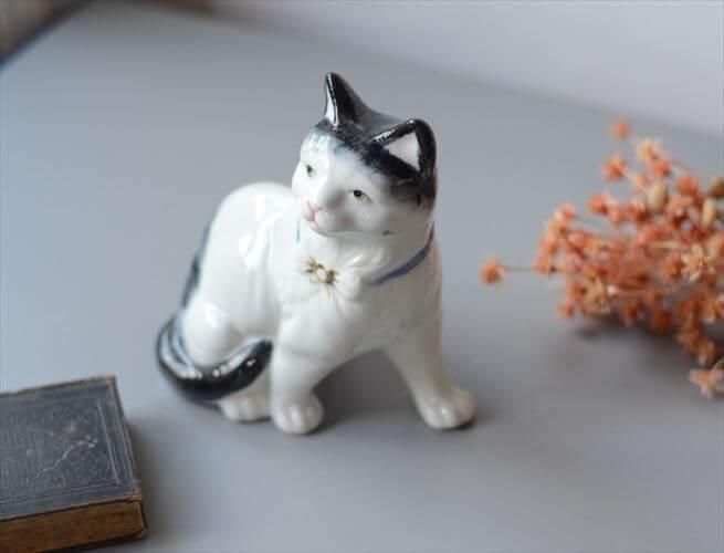 ◇英国製 ヴィンテージ 猫のオブジェ 陶器製 ヴィンテージ 猫モチーフ陶器オブジェ｜アンティーク雑貨