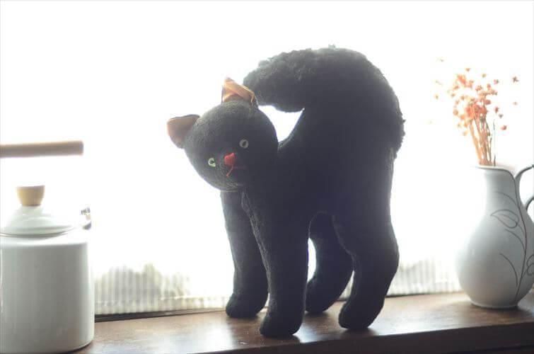 ドイツ製 ヴィンテージ モヘア 黒猫 フィギュア