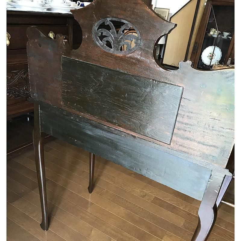 マホガニーアンティーク調 木製 ミラー付き 手彫り アウトレット