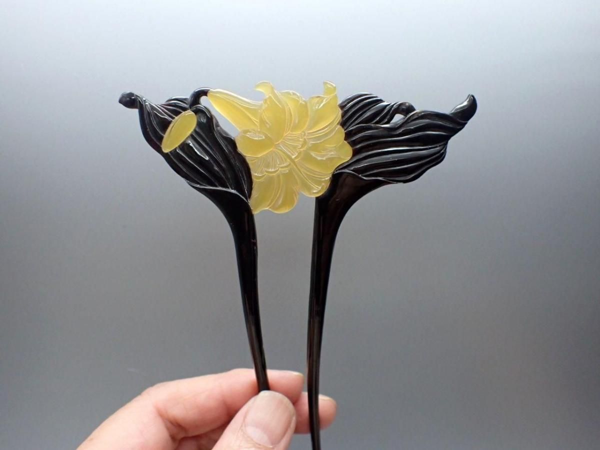 戦前 大阪心斎橋 尼伊製 本べっ甲 かんざし 百合の花