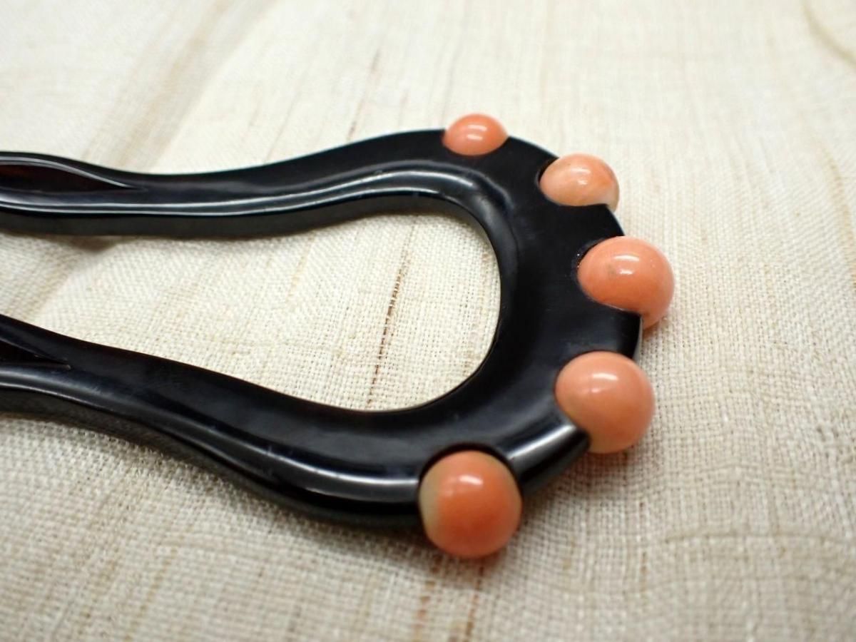 本鼈甲 珊瑚 かんざし ヴィンテージ 肉厚デザイン