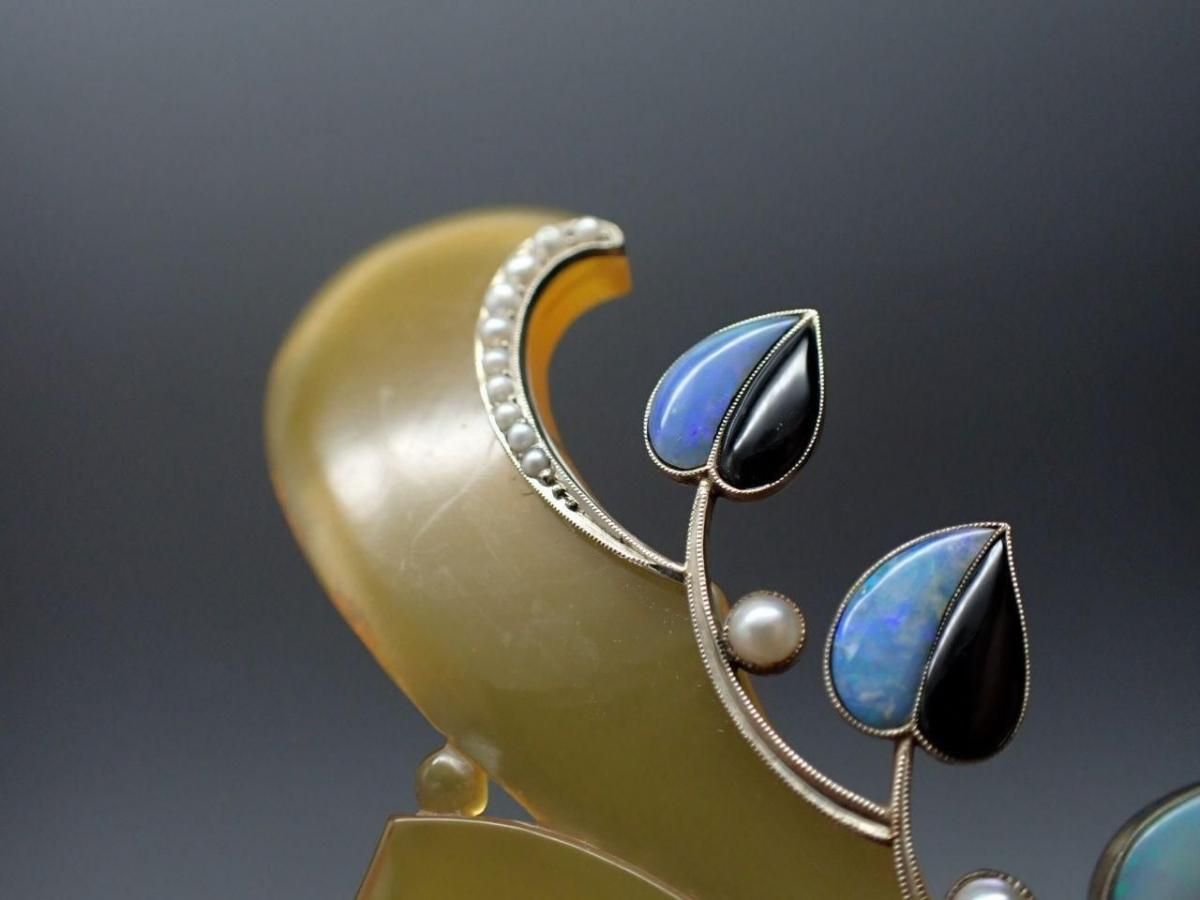 アンティーク 大正期 アールヌーボー 本鼈甲簪 オパール