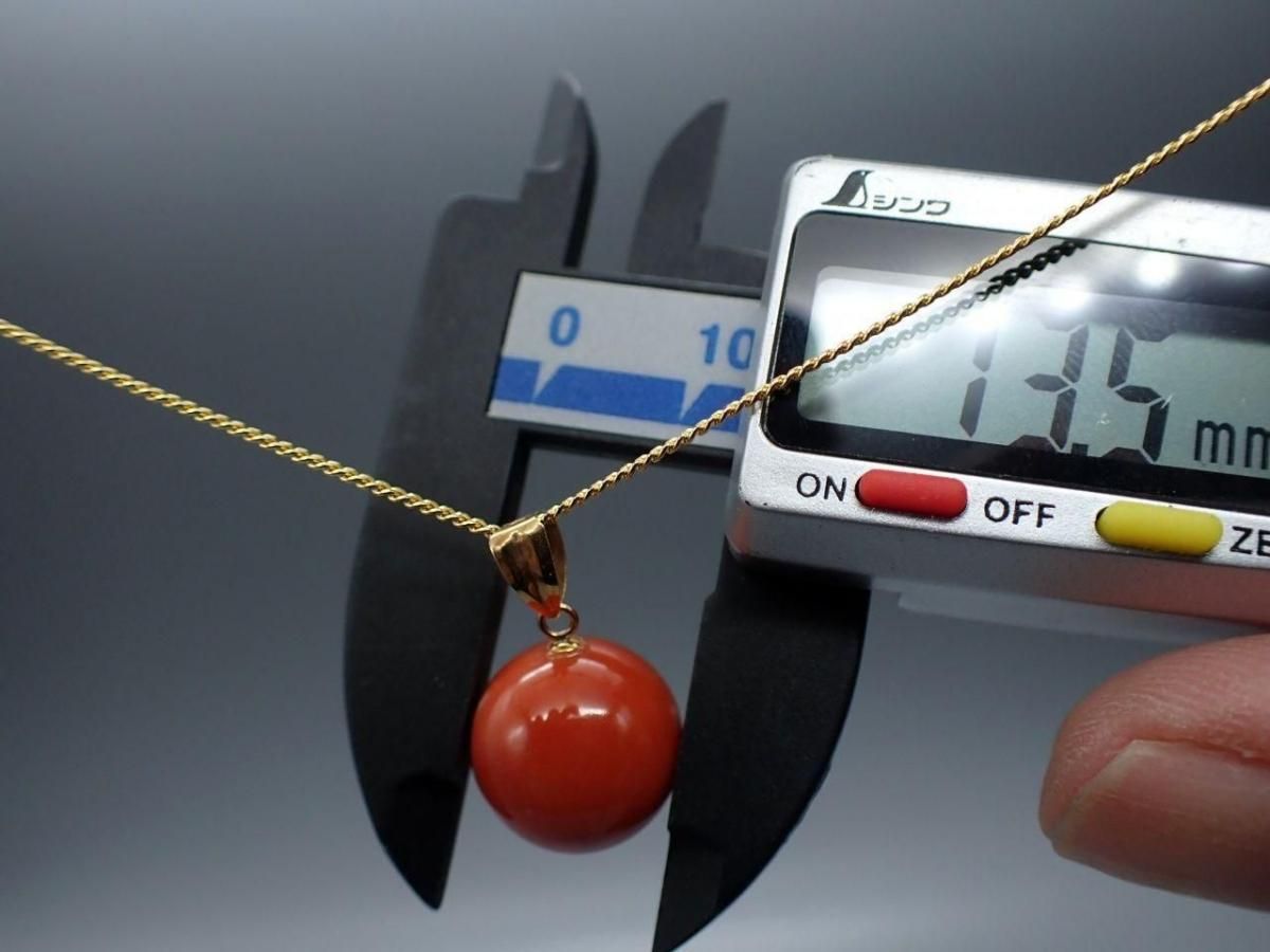 K18 天然珊瑚 ペンダントヘッド 13.5mm 3.7g