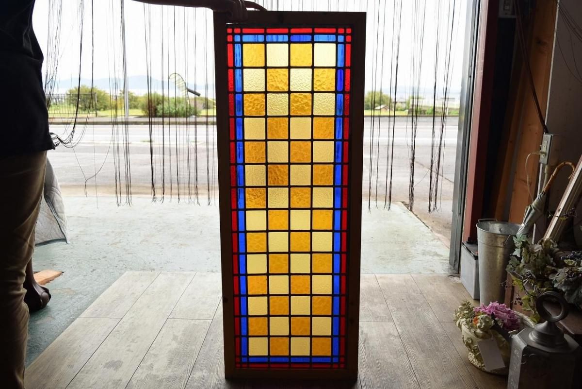 アンティーク 大型 ステンドグラス 幾何学模様 1910年代