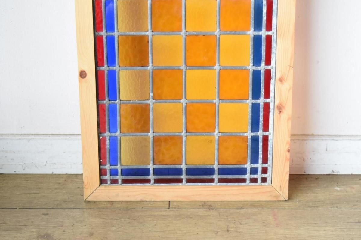 アンティーク 大型 ステンドグラス 幾何学模様 1910年代