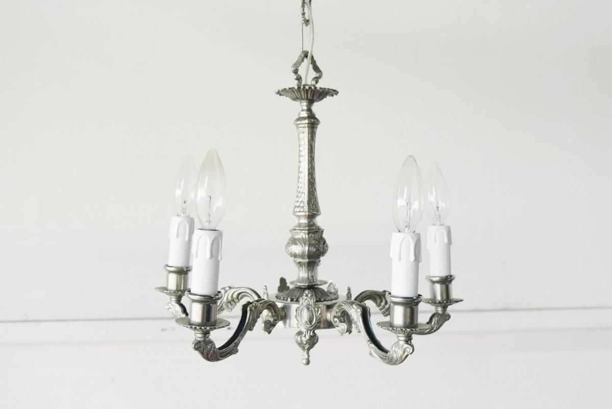 フランス製 1930年代 銀色アンティーク5灯シャンデリア
