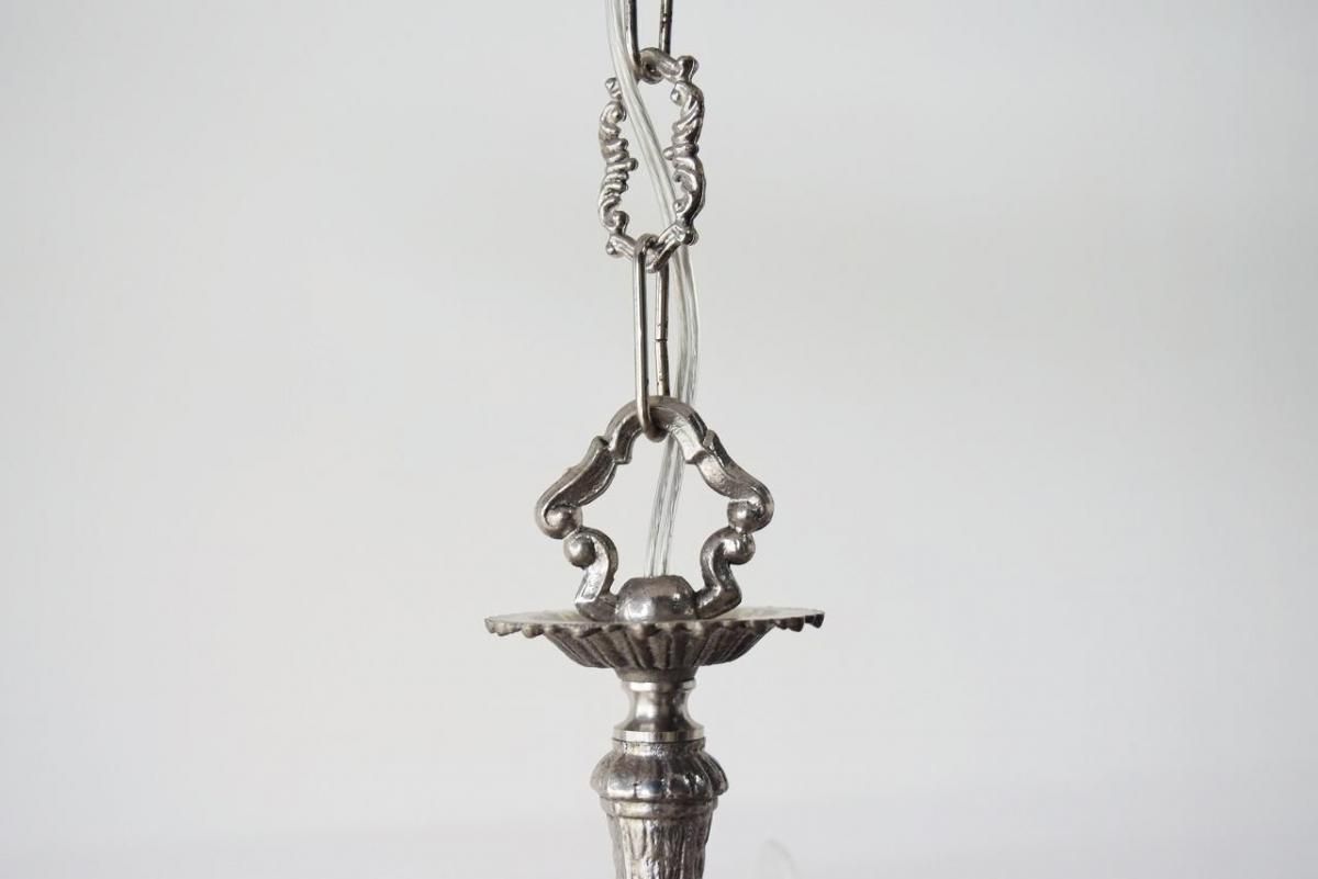 フランス製 1930年代 銀色アンティーク5灯シャンデリア