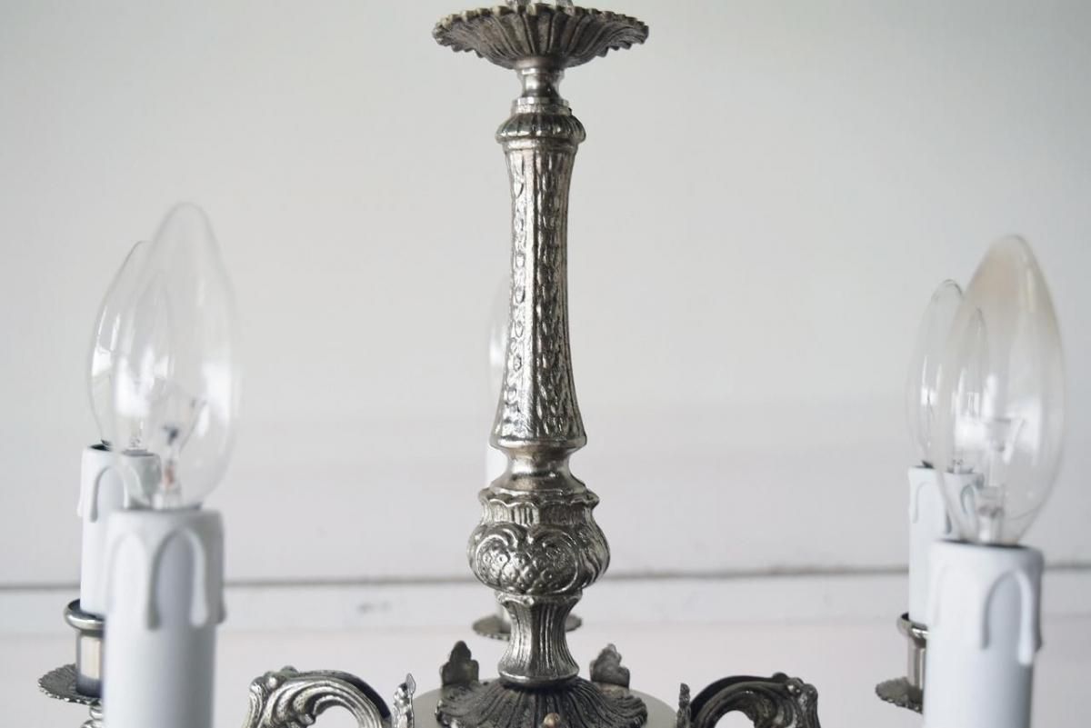 フランス製 1930年代 銀色アンティーク5灯シャンデリア