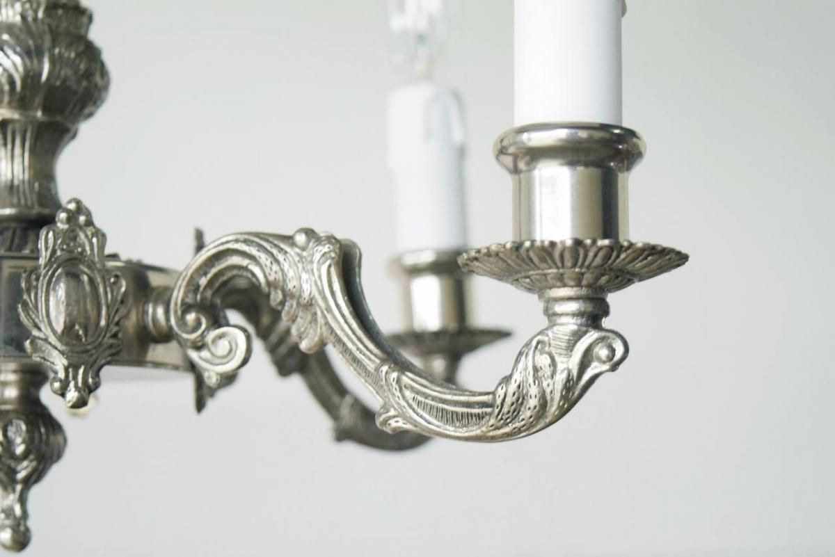 フランス製 1930年代 銀色アンティーク5灯シャンデリア