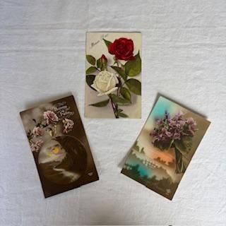 アンティークポストカード 花 彩色 1920年代