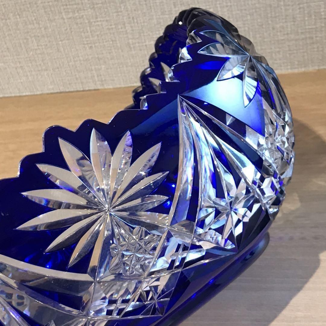 アンティーク サンルイ 青色被せ大型切子鉢 1930年製