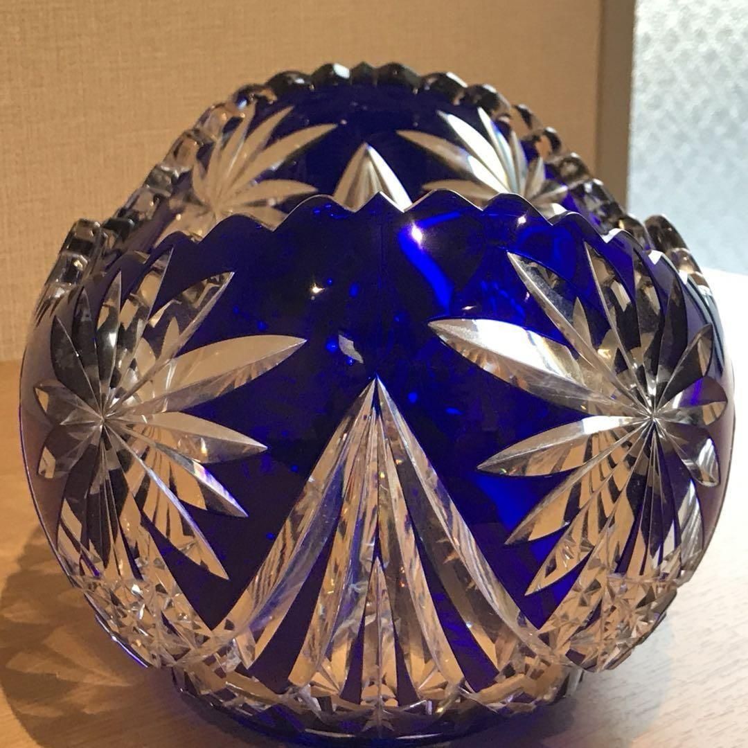 アンティーク サンルイ 青色被せ大型切子鉢 1930年製