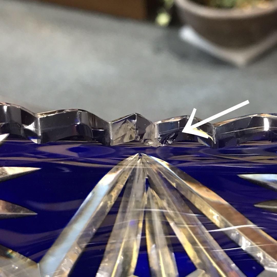 アンティーク サンルイ 青色被せ大型切子鉢 1930年製