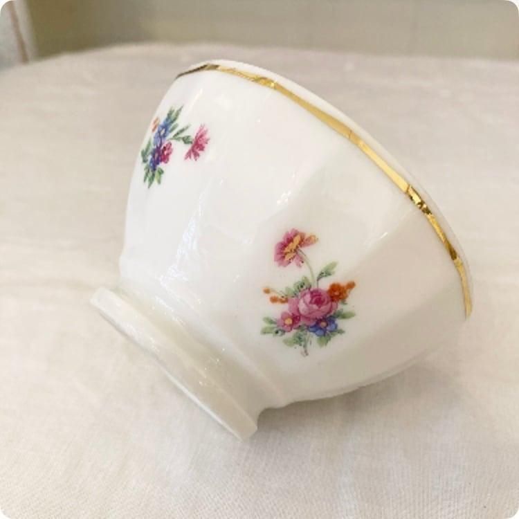 フランス アンティーク カフェオレボウル ピンクのお花柄 3個セット フランス直輸入】可憐な紫のお花に心惹かれる ミニカフェオレ