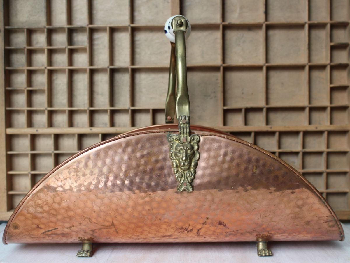 フランスアンティーク　バスケット　蚤の市 フランス蚤の市☆銅製薪入れバスケット - ANTIQUE LEAVES