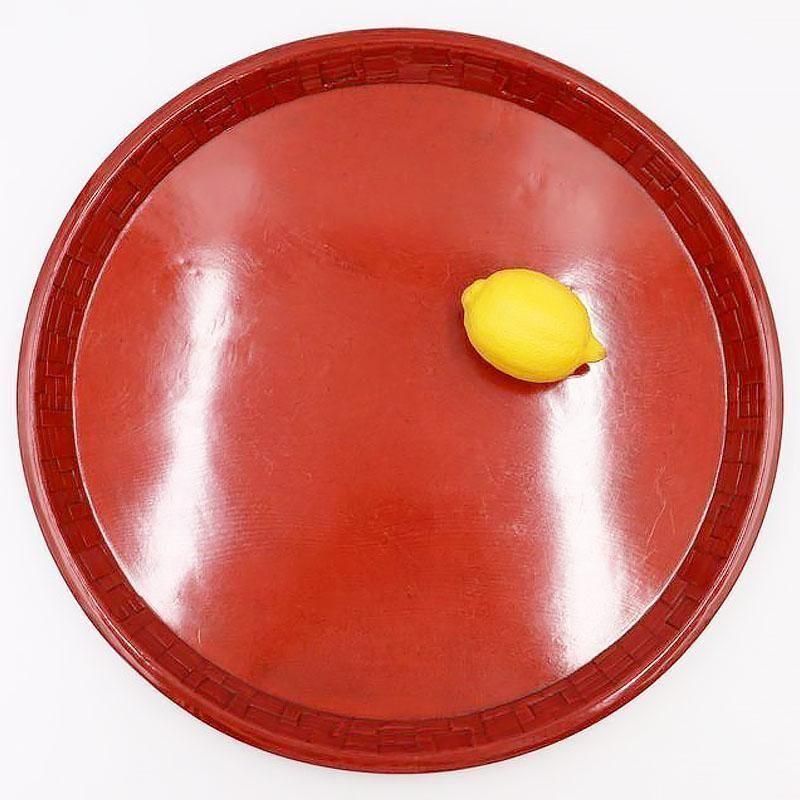 ヴィンテージ 後藤塗り 朱赤 丸 折敷 骨董 昭和初期 大サイズ