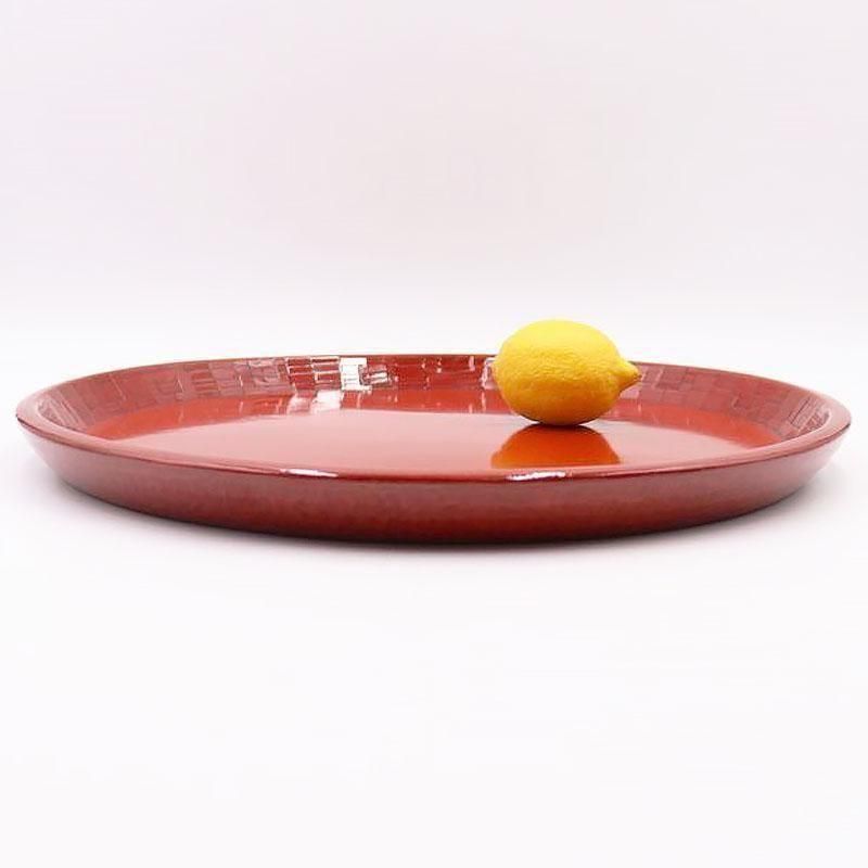 ヴィンテージ 28㎝大型這児人形 博多加賀はいこ 赤に金糸 骨董 朱漆塗り盆台付 ヴィンテージ 後藤塗り 朱赤 丸 折敷 骨董 昭和初期 大サイズ