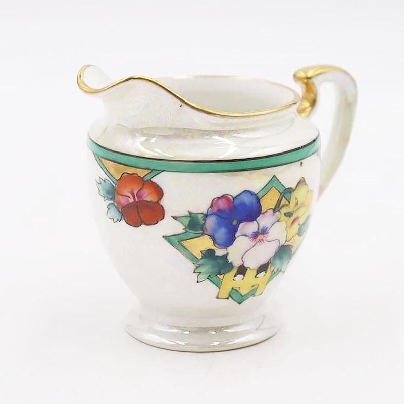 オールドノリタケアールデコ 六角 ラスター彩 花籠文様 器 ビンテージ レトロ オールドノリタケ ラスター彩 クリーマー カラフル レトロ