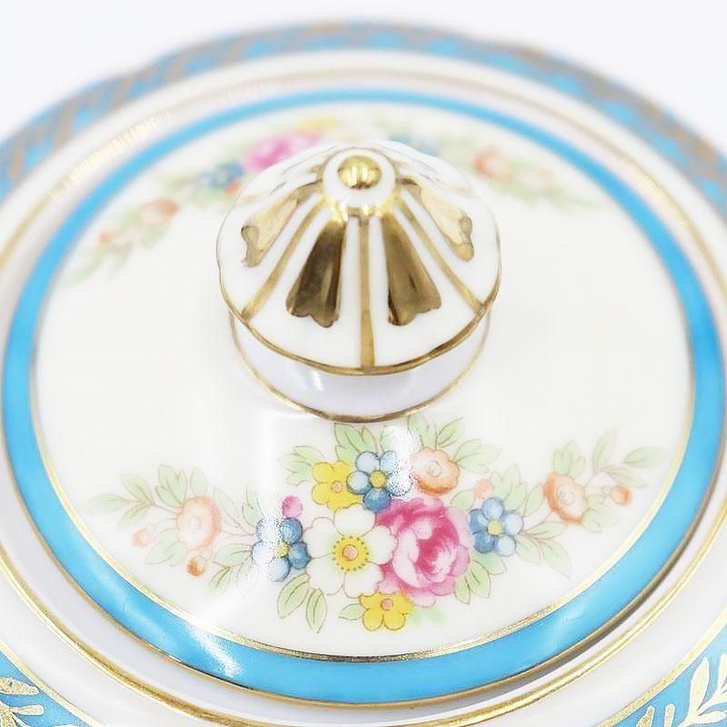 オールドノリタケ ブルーローズ シュガーポット&カップ? 花柄 日本陶器会社 オールドノリタケ ブルーローズ シュガーポット&カップ? 花柄