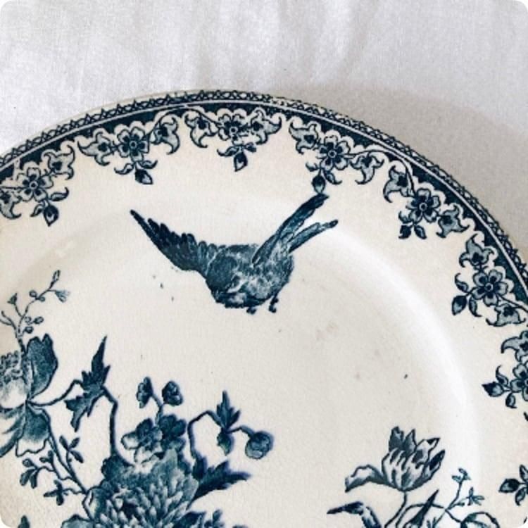 アンティーク エミールブルジョワ窯 深い青の平皿 フランス製