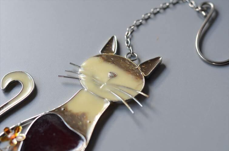 ドイツ製 ヴィンテージ ステンドグラス風 猫サンキャッチャー