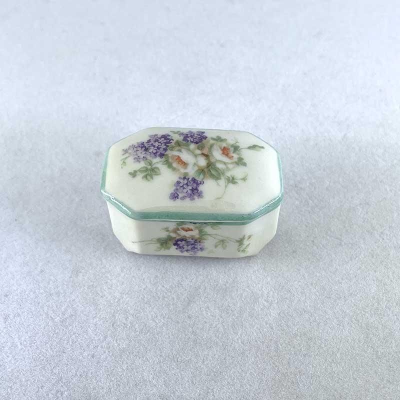 陶器 小物入れ 紫の花 ミントグリーン ピルケース