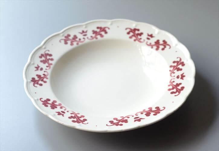 1930-40年代 ベルギー製 BOCH 赤い植物スタンプのスープ パスタ