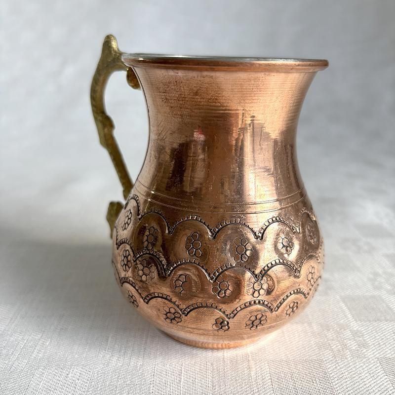 トルコ製 銅製マグカップ 花柄装飾