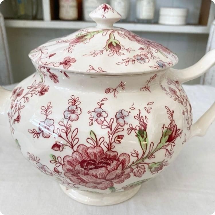 フランス1930s 陶磁器 ティーポット 華やかな絵柄