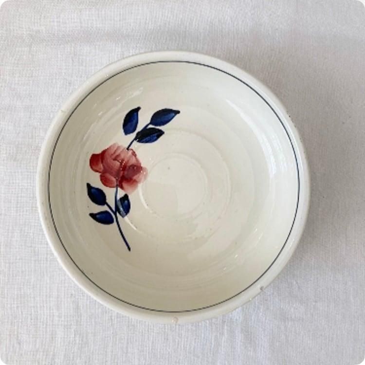 希少4枚セット◆美品エミールテシエパールレリーフ小皿クレイユモントロームスティエ フランス直輸入】1輪の赤い薔薇が素敵 クレイユ・エ・モントロー