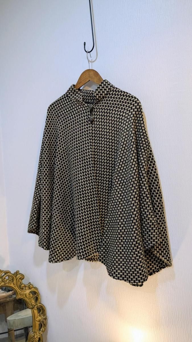 英国 ツイード ポンチョコート 千鳥柄