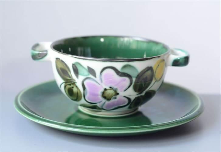 ヴィンテージ アンティーク ホーロー カップ&ソーサー 1960～70年代 ベルギー製 BOCH In the mood スープカップ