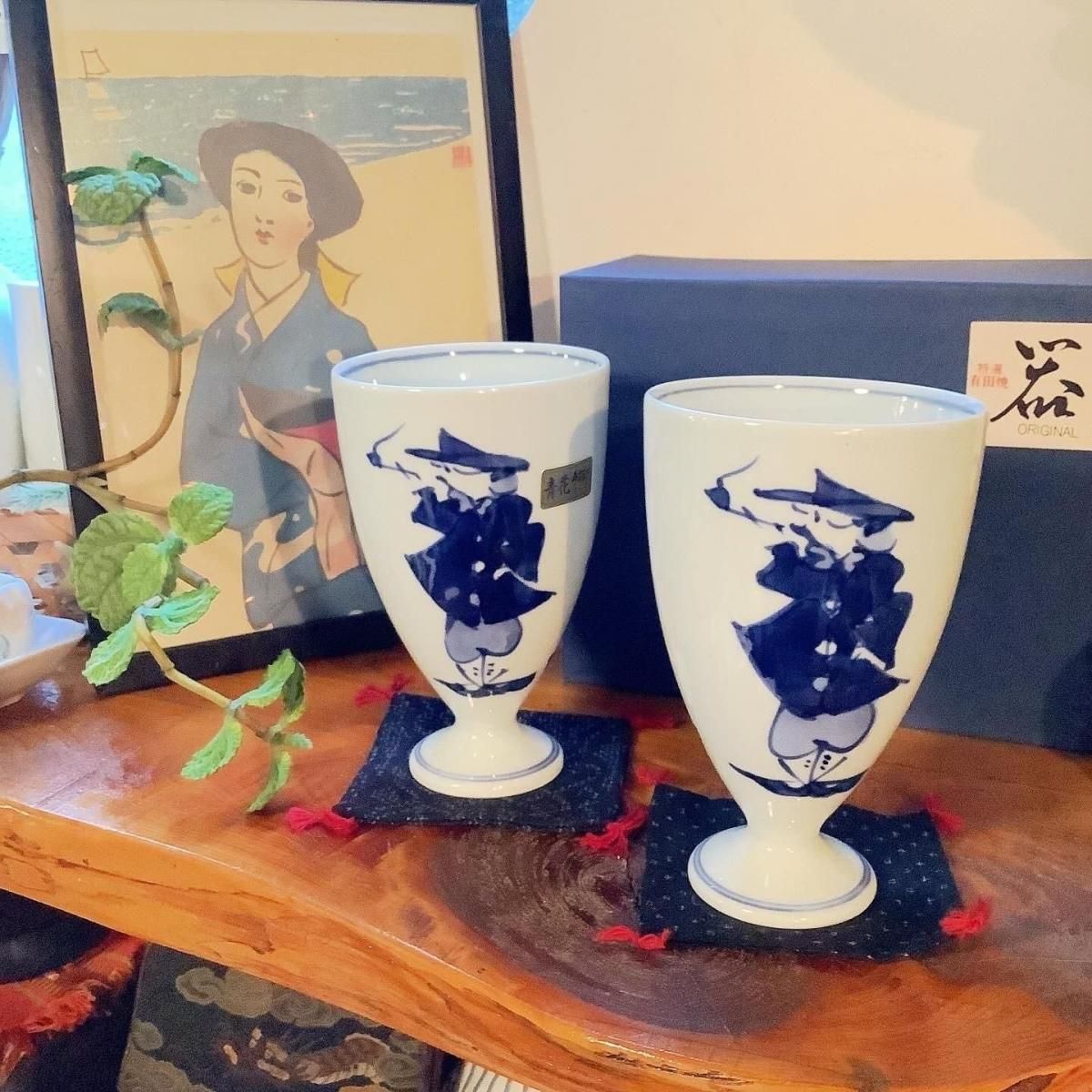 明治時代頃の龍蓋付茶碗 青赤金彩