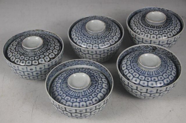 染付亀甲紋飯茶碗5客セット - ANTIQUE LEAVES