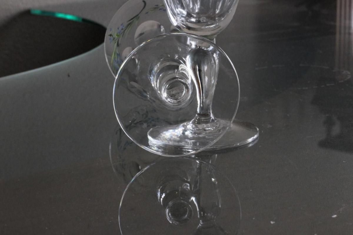 フランス製青い花エナメル彩ワイングラスアンティーク