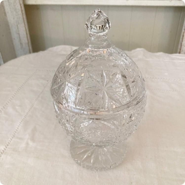 西ドイツ製 リードクリスタルキャンディポット ヴィンテージ カット ガラス 西ドイツ製 リードクリスタルキャンディポット ヴィンテージ カット